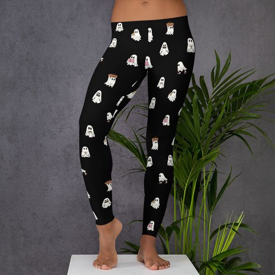 Ghost Gang Leggings, Fun Halloween Design, Cartoon spooky silly ghosts, Free shipping