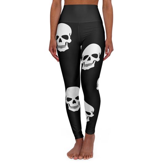 Women Black Skull Leggings High Waisted Yoga Pants Gothic Leggings Biker Chick Fitness Apparel Badass Exercice Outfit