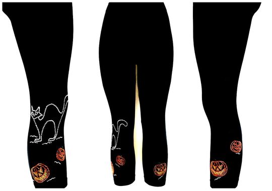 Regular Size Black Full-Length Leggings Embellished Rhinestone