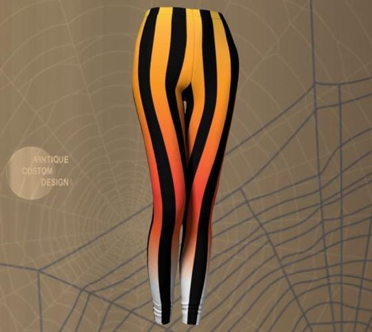 HALLOWEEN LEGGINGS Witchy Stripe Legging Orange Black Spooky Fun