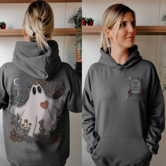 Cute Ghost Custom Unisex Hooded  , Aesthetic Front and Back Print Hoodie