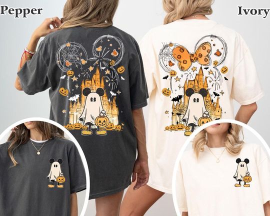 Double-Sided Watercolor Castle Halloween Shirt, Mickey Ghost Shirt