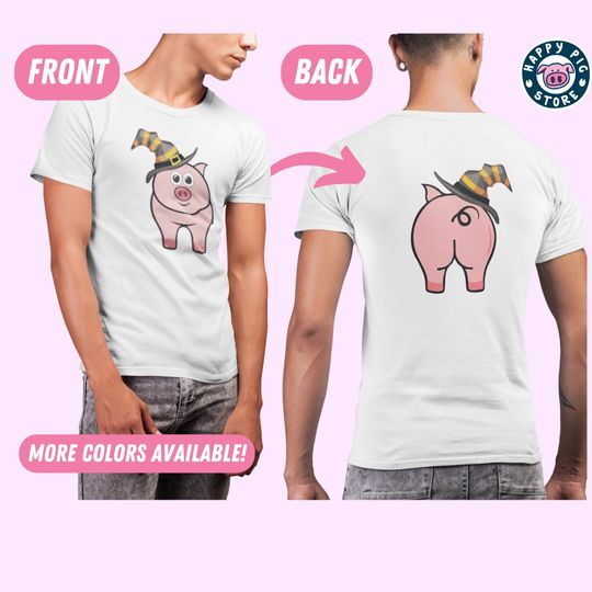 Cute Halloween Front & Back Pig T-Shirt | Fun Halloween Unisex Double-Sided Tee