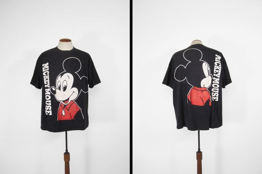 Vintage Mickey Mouse Double Sided T-shirt Reverse Image Black Disney