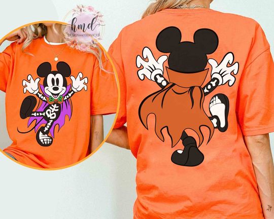Two-sided Mickey Mouse Costume Skeleton Horror Halloween T-shirt