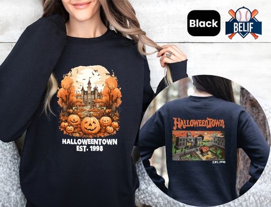 Halloween Town University Sweatshirt, Double Sided Halloweentown Sweatshir