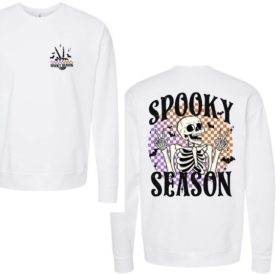 Spooky season crewneck sweatshirt, double sided Halloween skeleton sweatshirt
