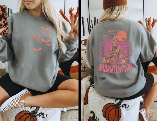 Halloweentown Back and Front Sweatshirt, Gildan, Halloween Sweatshirt