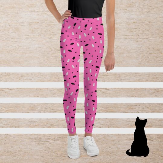 Cute Halloween bubblegum pink ghost & bat cartoon AOP Youth Leggings