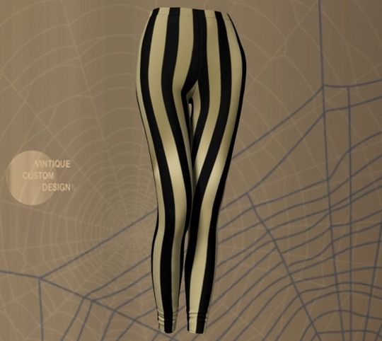Halloween Leggings Gold and Black LEGGINGS WOMENS PINSTRIPED