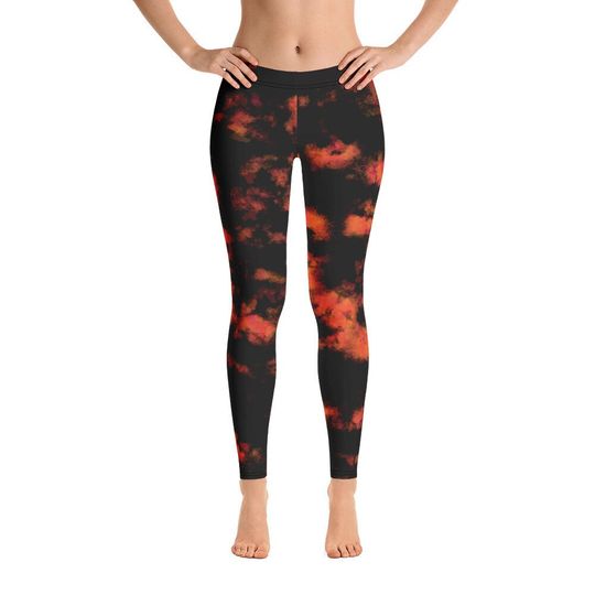 Halloween Orange and Black Tye Dye Leggings, Sports And Yoga Leggings