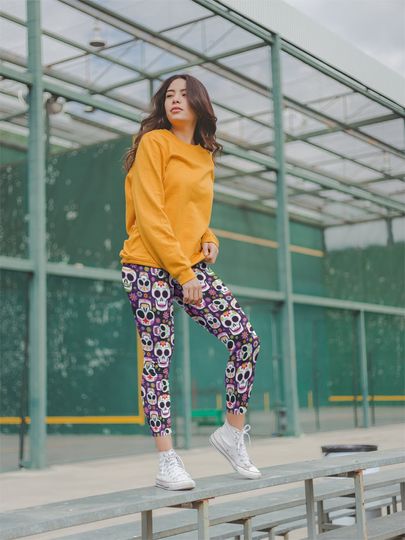 Day of The Dead Leggings, Mexican Sugar Skull Leggings, Halloween Leggings