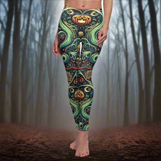 Psychedelic Halloween Leggings, Halloween Outfit, Spooky Pumpkin