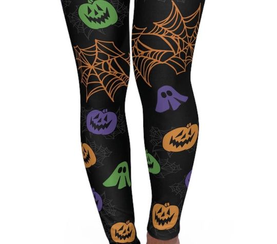 Fun Halloween Pumpkins and Spiderwebs Green Purple and Orange