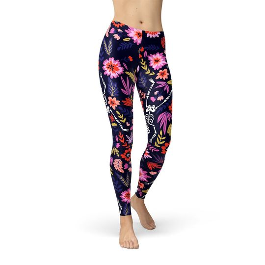 Skeletons Floral Garden Leggings - Day of the Dead Leggings