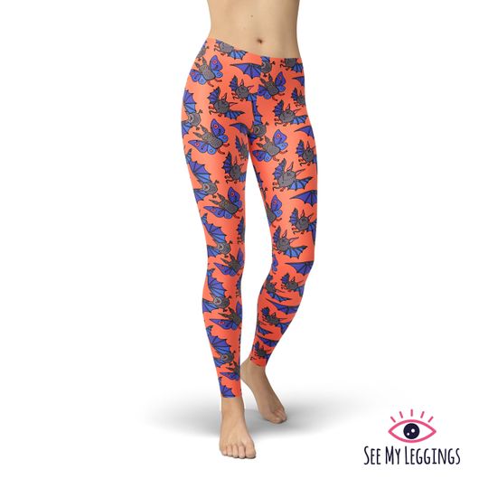 Halloween Bats Leggings, Printed Leggings, Women Leggings, High Waist Leggings