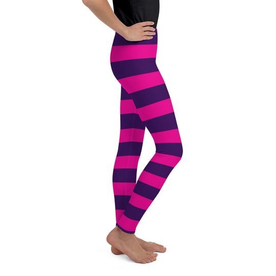 Youth Pink Purple Striped Leggings | Cheshire Cat Dress Up Costume