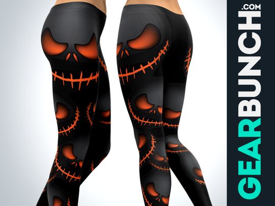 Evil Pumpkin Grin Leggings, Halloween Leggings For Women, Printed Scary Spooky Outfit