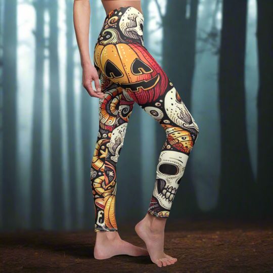 Spooky Pumpkin and Skulls Leggings, Halloween Leggings, Halloween Outfit
