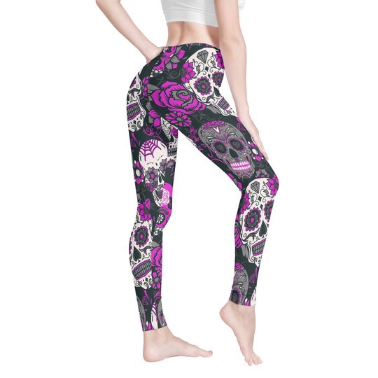 Calaveras skull stretchy leggings, day of the dead fitness leggings
