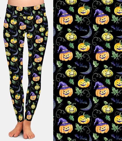 Halloween Pumpkin Printed Leggings, Buttery Soft Fabric