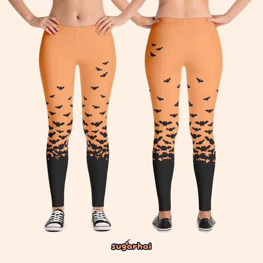 Halloween Leggings with Pastel Goth Bats, Spooky Cute, Creepy Kawaii Bat Pants