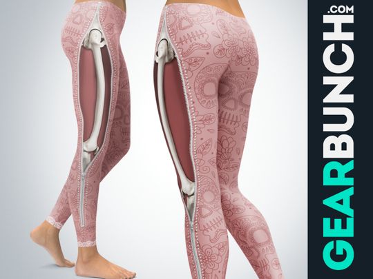 Pink Skeleton Bones Leggings for Women, Pink Skull Gothic Halloween leggings