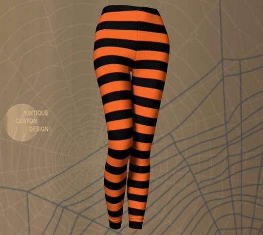 Orange and Black Witch LEGGINGS Halloween Leggings WOMENS Witch Stockings Costume