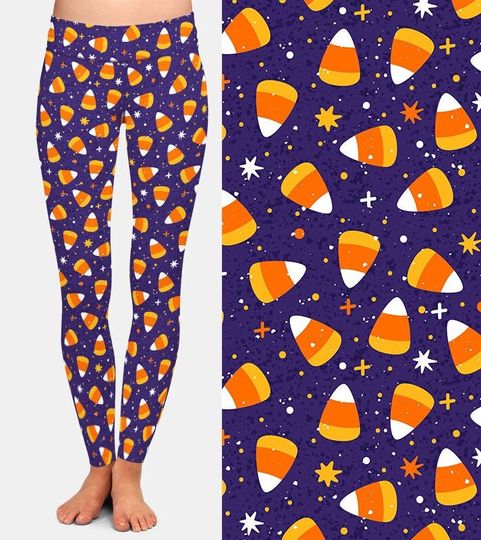 Candy Corn Halloween, Printed Buttery Soft Fabric, Ankle Length Leggings