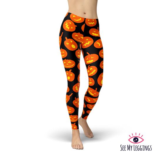 Pumpkin Halloween Leggings, Yoga Pants, Printed Leggings, Workout Leggings