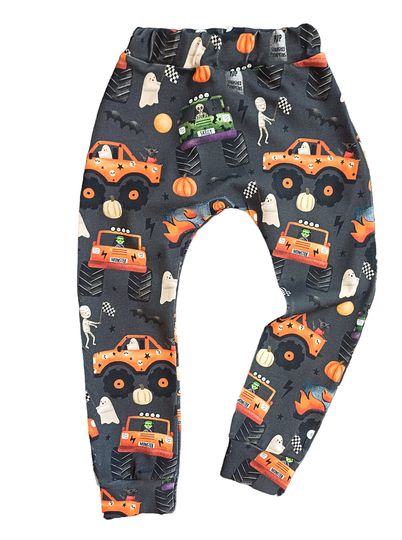 Spooky Monster Truck Halloween Leggings, Handmade To Order, Cloth Bum Fit