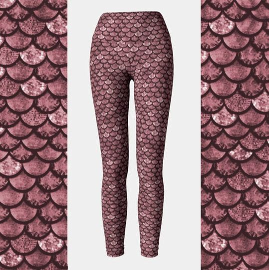 Rose Gold Mermaid Leggings, Dragon Leggings, Scale Yoga Leggings, Women's Leggings