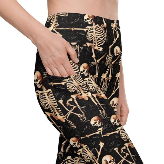 Halloween Leggings with pockets - Skeleton, High Waisted ladies gym wear