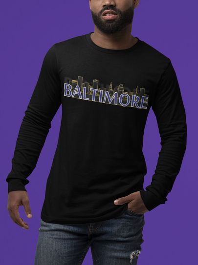 Baltimore Ravens Game Day Apparel, Sports Team Inspired, City Backdrop, Unisex Ultra Cotton Long Sleeve Tee