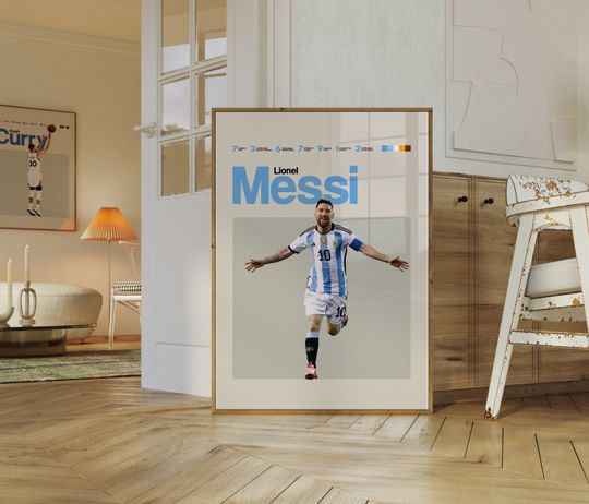 Lionel Messi Poster, Football Poster, Minimalist, Helvetica, Mid-Century Modern, Football Bedroom Decor, Soccer Gift