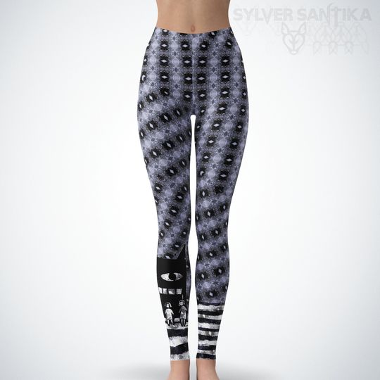 Gothic Leggings For Women and Girls Psychedelic Leggings Silver Beetlejuice