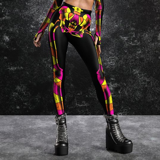 Halloween UV Reflective Leggings, Skeleton Halloween Leggings, Halloween Leggings Women
