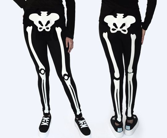 Halloween Maternity Skeleton Leggings Costume Glow in the Dark Print on Front
