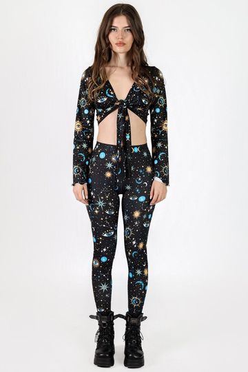 Celestial Women Leggings, black goth leggings, goth leggings set, gothic clothing