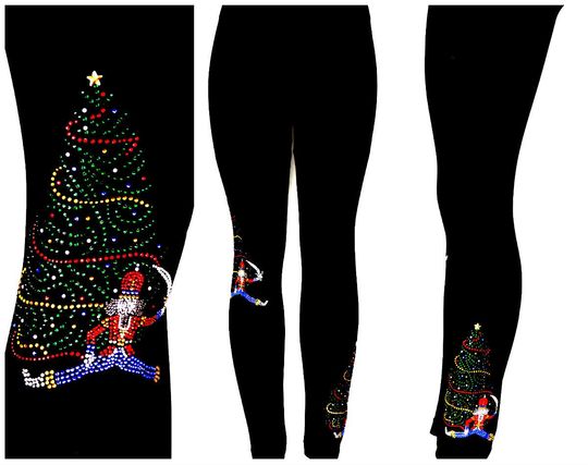 Plus Size Full Length Leggings All Rhinestone Embellished Christmas Tree