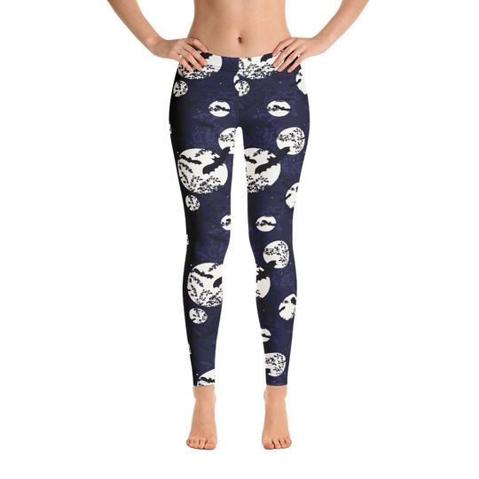 Halloween Bat And Moon Pattern Leggings, Sports And Yoga Leggings