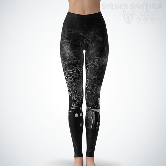 Gothic Leggings Grim Reaper Death Day of the Dead Leggings Fractal Mandala