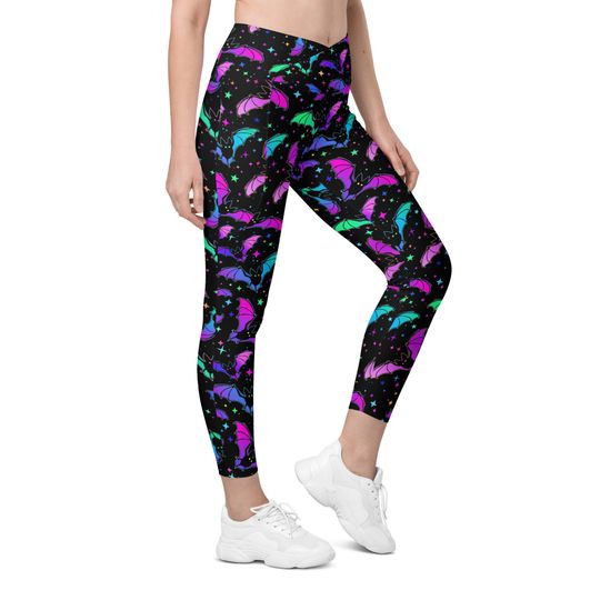 Rainbow Bat Crossover Leggings with Pockets