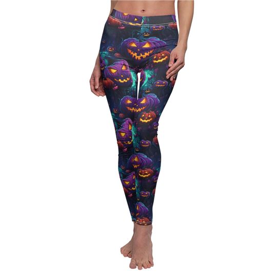 Womens Jack-O'-Lantern Halloween Leggings Spooky Yoga Pants High Waist Leggings