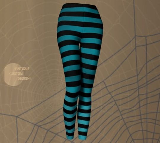 WITCH TIGHTS LEGGINGS Women's Halloween Leggings Blue and Black Striped Leggings