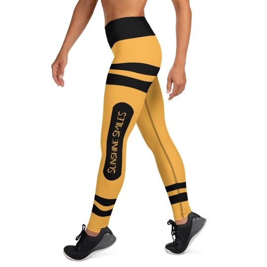 Sunshine Smiles Yellow Crayon Yoga Leggings, Halloween Crayon Leggings