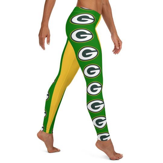 Go Pack Go Leggings, Green Gold ~~~ Womens Teen Athletic Football
