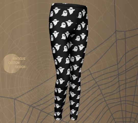 Black and White GHOST LEGGINGS Halloween Pants for Kids Halloween Leggings