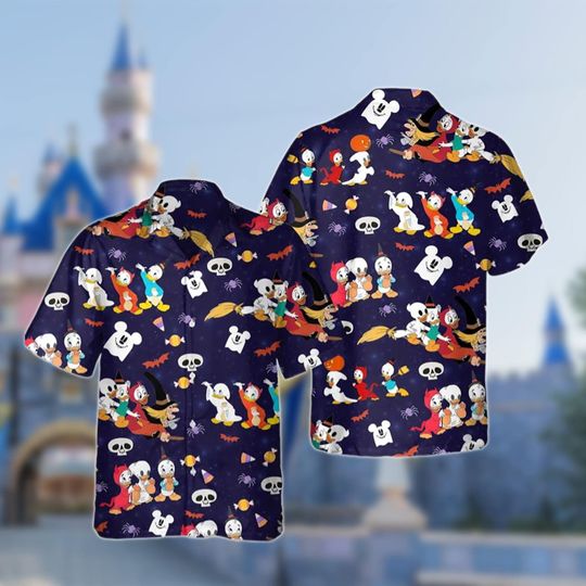 Huey Dewey Louie Halloween Hawaii Shirt, Ducktales Button Up Shirt