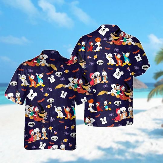 Huey Dewey Louie Halloween Hawaii Shirt, Ducktales Button Up Shirt
